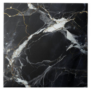 Svartvit marble Tile Guld Kakelplatta