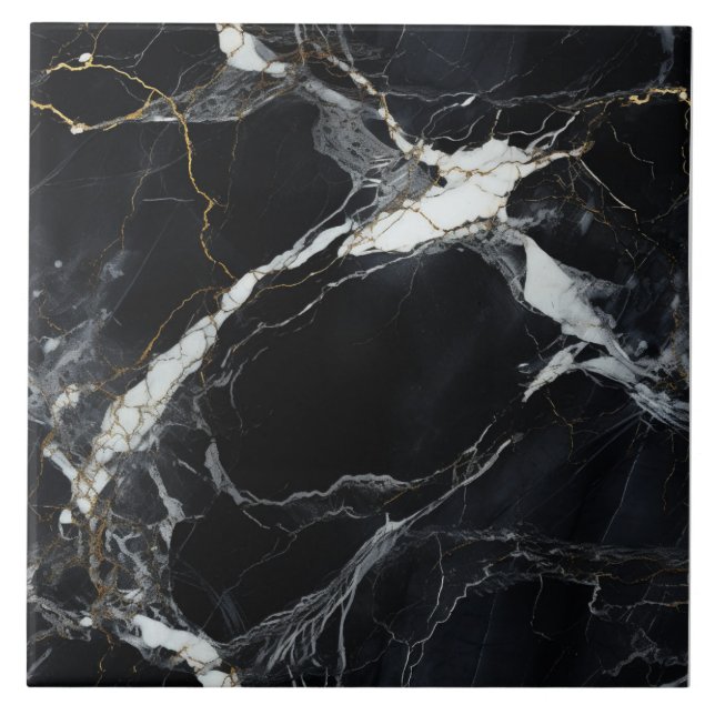 Svartvit marble Tile Guld Kakelplatta (Framsidan)