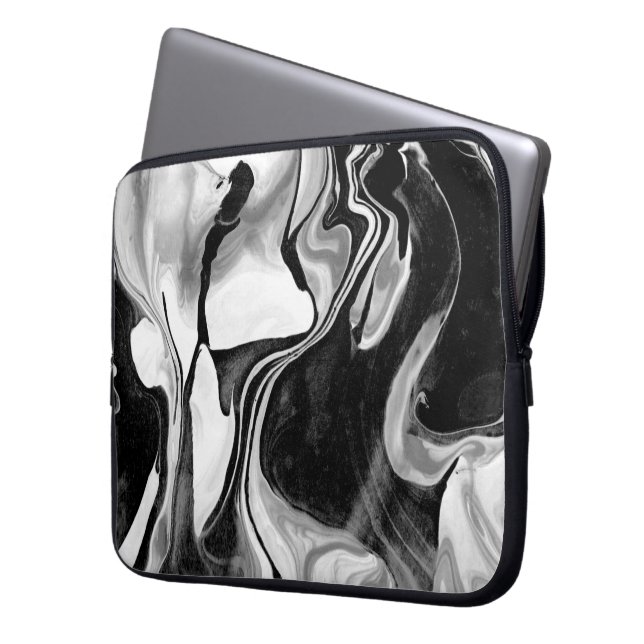 Svartvit marbling laptop fodral (Framsidan Vänster)