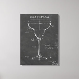 Svartvit Margarita Glass Blueprint Canvastryck