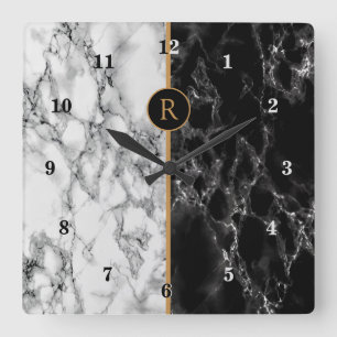 Svartvit marmor - anpassningsbart - fyrkantig klocka