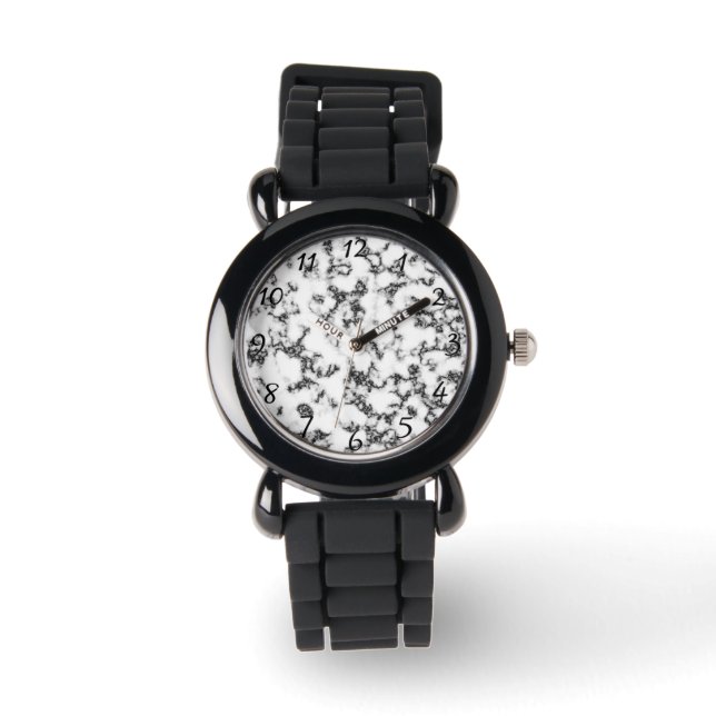 Svartvit marmor armbandsur (Framsida)