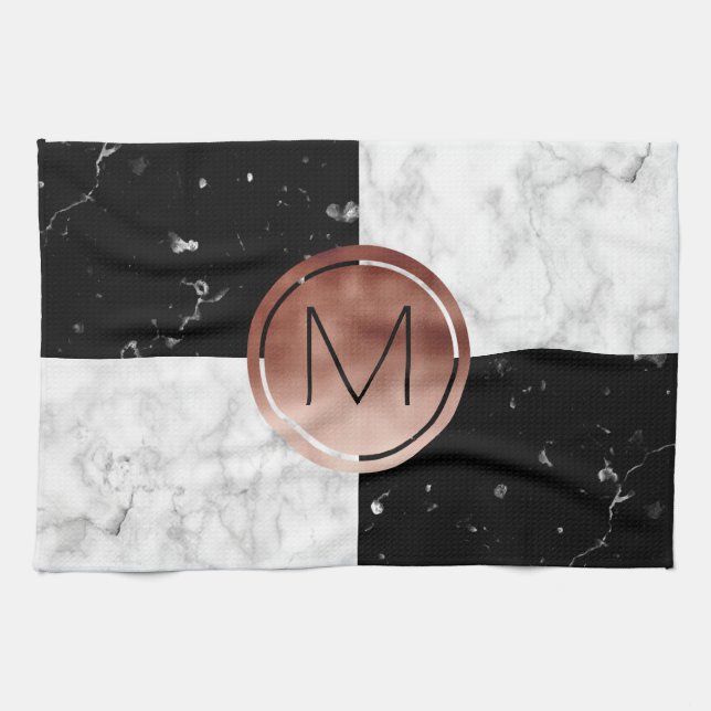svartvit marmor av Elegant i monogram guld Kökshandduk (Horisontell)