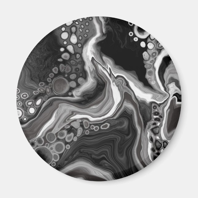Svartvit marmor, fluid Art Magnet (Framsidan)