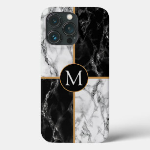 Svartvit marmor i Monogram Brev iphone case