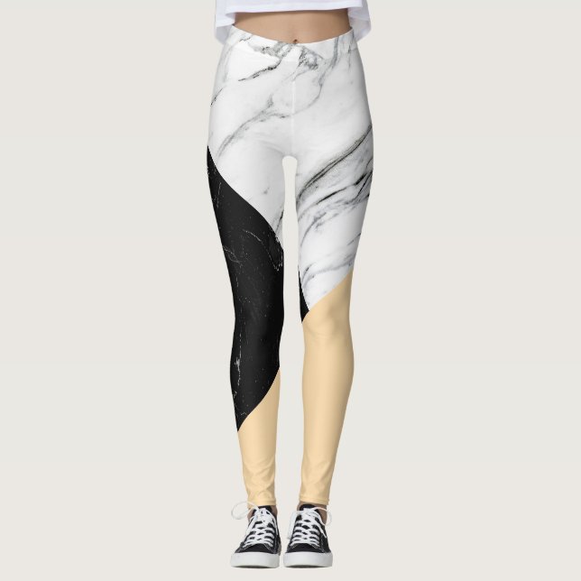Svartvit marmor leggings (Framsida)