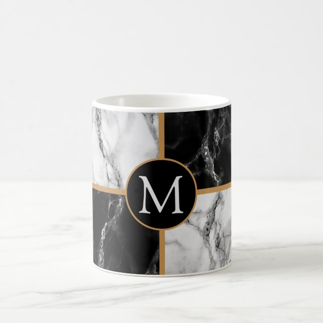 Svartvit marmor Personlig Brev Mugg (Center)