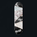 Svartvit marmor rosa ros guld mini skateboard bräda 18,5 cm<br><div class="desc">En modern coola,  geometrisk rosa ros guld och svartvit marble monogram-skateboarding.</div>