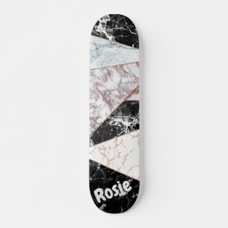 Svartvit marmor rosa ros guld mini skateboard bräda 18,5 cm