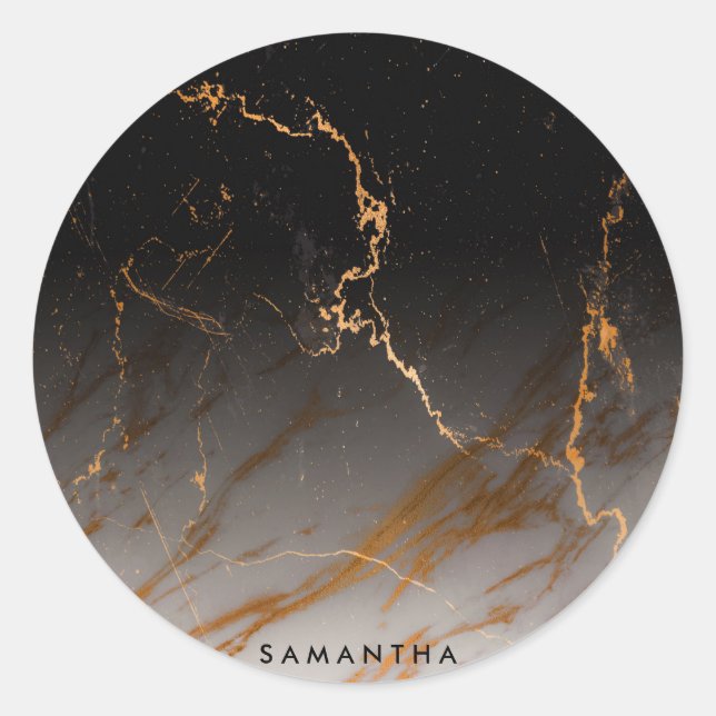 Svartvit marmor runt klistermärke (Framsida)