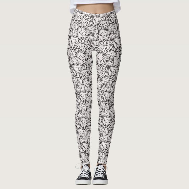Svartvit marmorerad kvinnlig könsstympning leggings (Framsida)