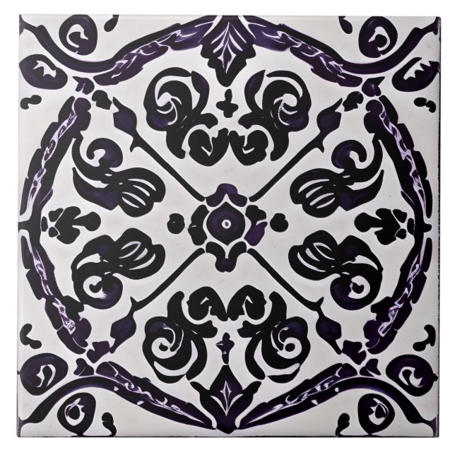 Svartvit marockansk Stil Simulated Mosaic Kakelplatta (Framsidan)