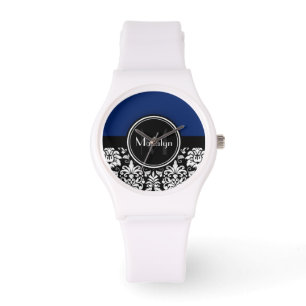 Svartvit marschmörk Monogram Brev Armbandsur