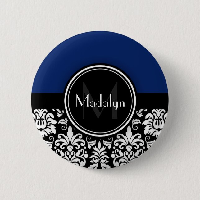 Svartvit marschmörk Monogram Brev Knapp (Framsida)