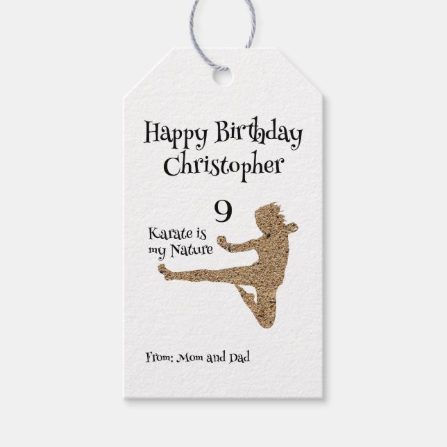 Svartvit martialkonst Karate Barns födelsedag Presentetikett (Framsidan)