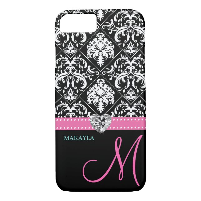 Svartvit mask med Diamond Heart & Monogram Case-Mate iPhone Skal (Baksida)