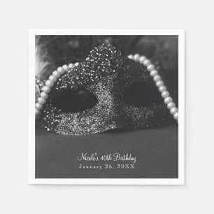 Svartvit maskeringsmask och pärlmaskor Party Pappersservett