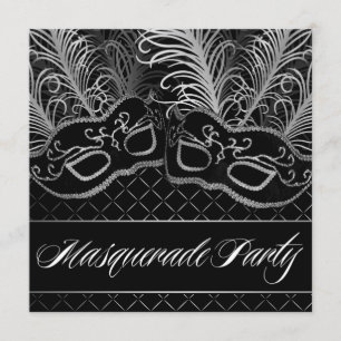Svartvit maskmaskmaskerad Boll-partiinbjudningar Inbjudningar