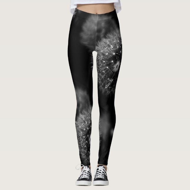 Svartvit maskrostryckdamasker leggings (Framsida)