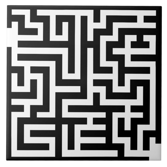 Svartvit Maze Kakelplatta (Framsidan)