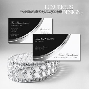 Svartvit med dekorativ faux Silver Decor Visitkort