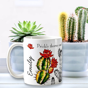 Svartvit med färgfull Cactus inspirationational Kaffemugg