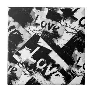 Svartvit med fläckar mönster i kärlek kakelplatta