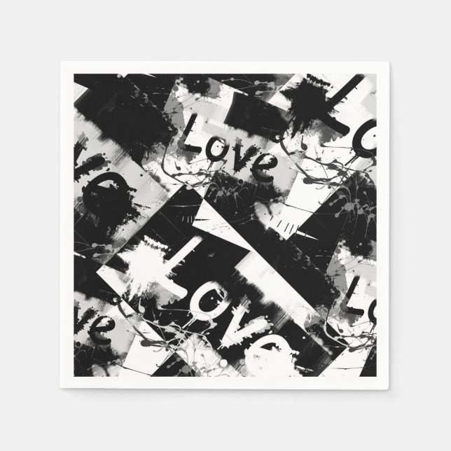 Svartvit med fläckar mönster i kärlek pappersservett (Framsidan)