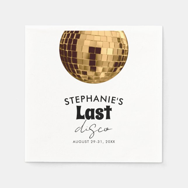 Svartvit med Guld Last Disco Bachelorette Pappersservett (Framsidan)