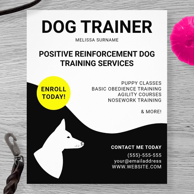 Svartvit med Gult Hund design - Hund-tränare Flygblad (Skapare uppladdad)