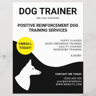 Svartvit med Gult Hund design - Hund-tränare Reklamblad