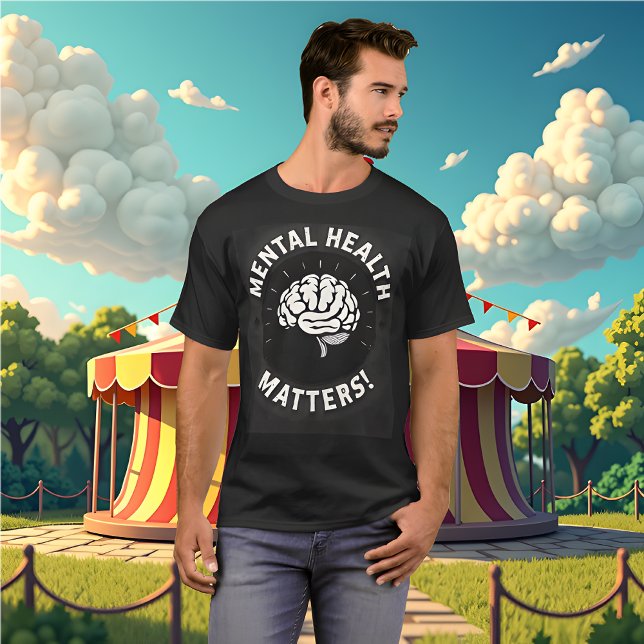Svartvit med hjärnan - Psykiska hälsofrågor T Shirt (Mental Health Matters black t-shirt. )