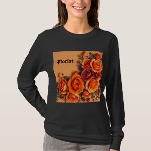 Svartvit med lång Sleeve för kvinnor, Florist T Shirt