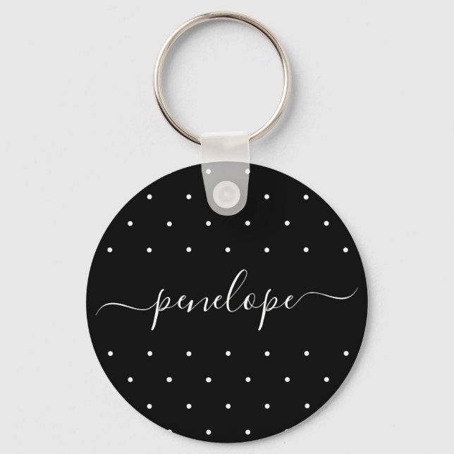 Svartvit med punkter och Namn-typografi Nyckelring (Framsida)