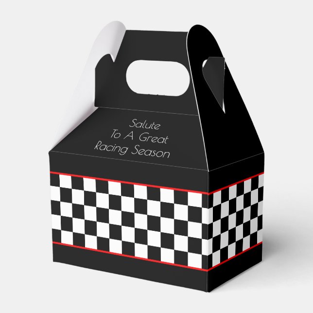 Svartvit med röd tokenruta presentaskar (Framsidan Sidan)