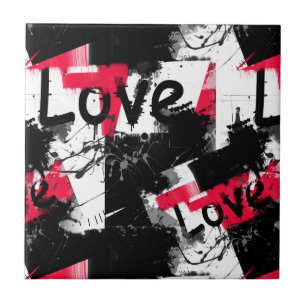 Svartvit med röda prickar kärlek mönster kakelplatta