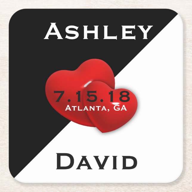 Svartvit med rött hjärta Spara datum Underlägg (Framsidan)