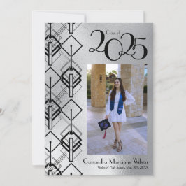 Svartvit meddelande om Studenten Silver Art Deco B Inbjudningar