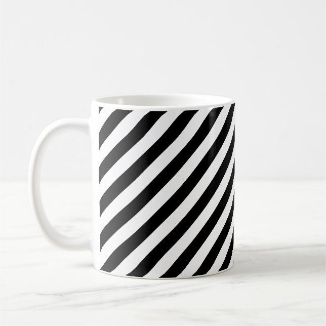 Svartvit, medelstor diagonal Rand Mönster Kaffemugg (Vänster)