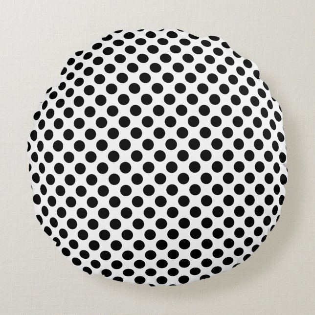 Svartvit medelstor Storlek Polka dots Rund Kudde (Framsidan)
