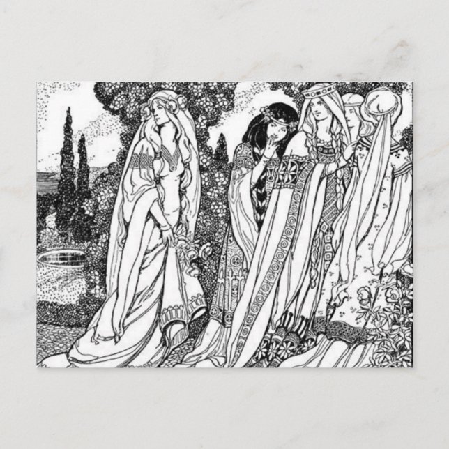 Svartvit medeltida Mode Vykort (Framsida)