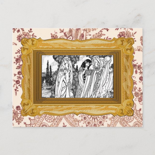 Svartvit medeltida Mode Vykort (Framsida)