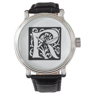 Svartvit medeltida Monogram för brev R Armbandsur