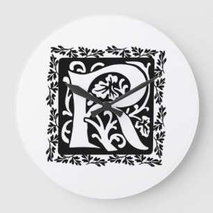 Svartvit medeltida Monogram för brev R Stor Klocka