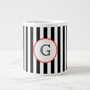 Svartvit, medelvit, röd, Rand vit monogrametikett Jumbo Mugg