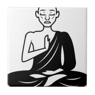 Svartvit meditera munk kakelplatta