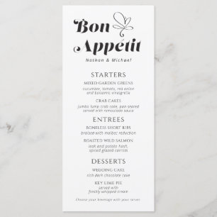 Svartvit meny Bon Appetit Bröllop, svart på vit bo