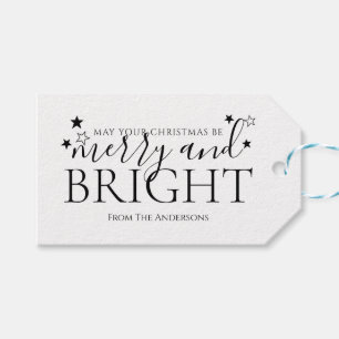 Svartvit merry och Bright 2 Presentetikett