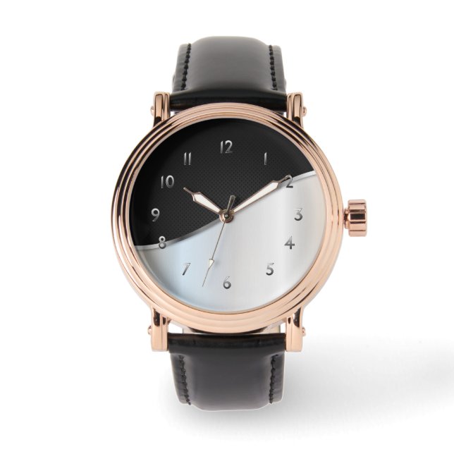 Svartvit Metall-kontrast enkel Shiny Silver Armbandsur (Framsida)