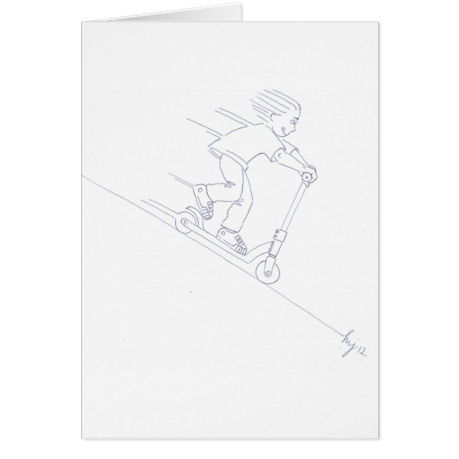 svartvit mikrosparkcykelmicroscootertecknad hälsningskort (Framsidan)